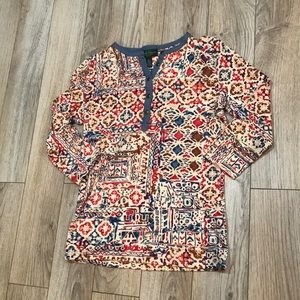 LRL petite small boho 3/4 sleeve button down top